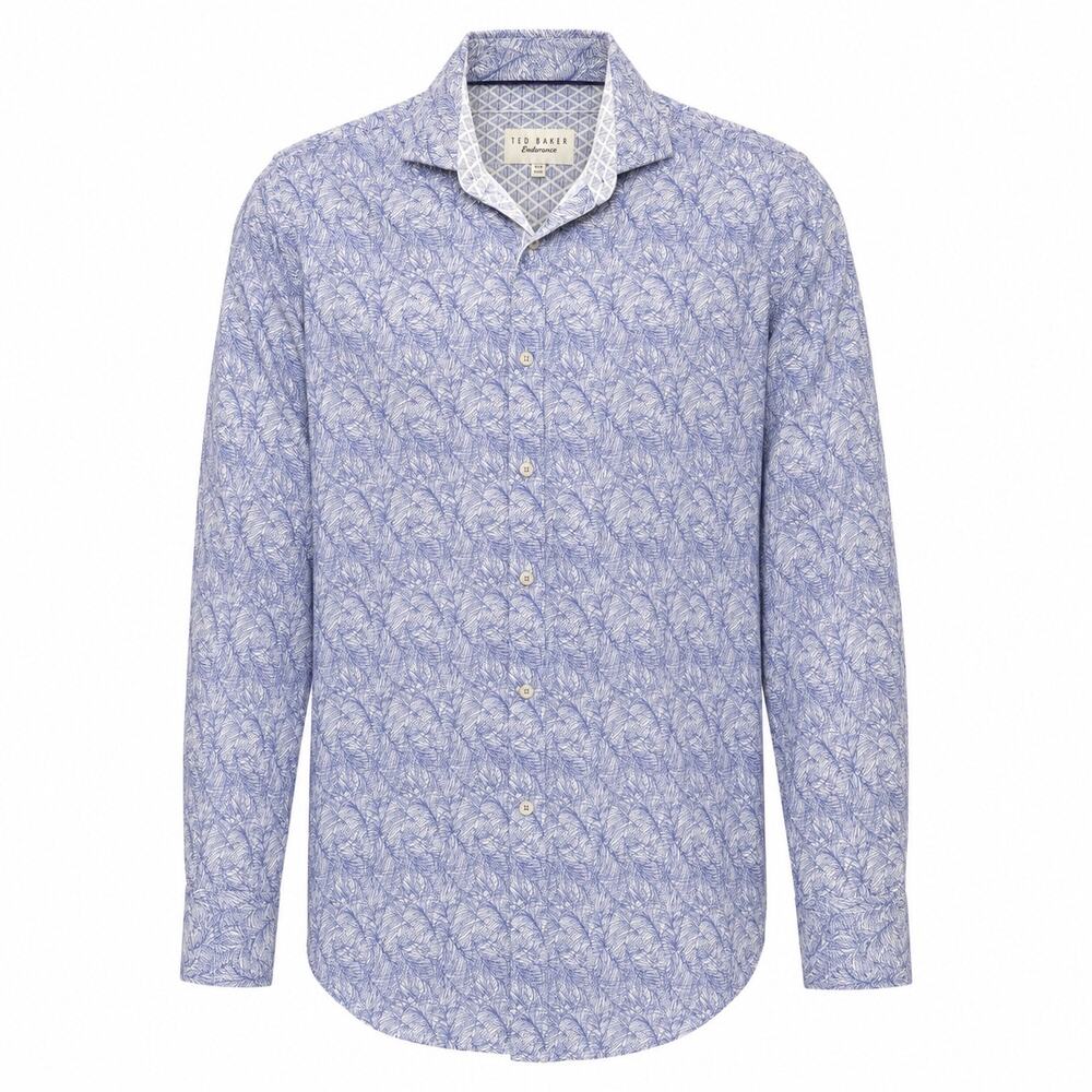 Ted Baker Endurance Men’s 15.5 32/33 Blue Botanical Print Cotton Shirt
